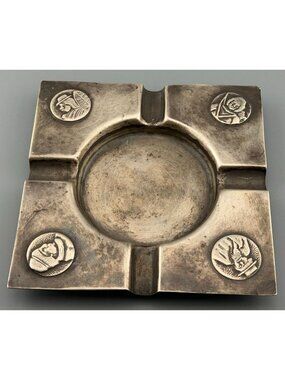 Vintage Peruvian Silver ashtray Pre-Columbian Revival Figural Portraits 900 Silv